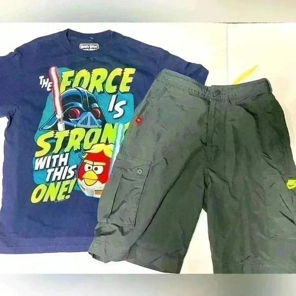 Boys Angry Bird Starwars Tee and Nike Shorts - Picture 1 of 8